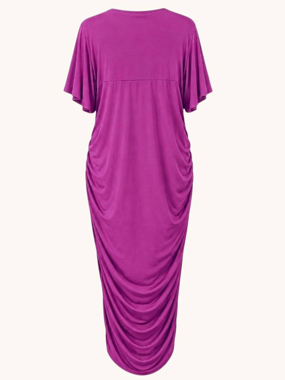 Purple Ruched Plus Size Surplice V-Neck Dress Flutter Sleeve Stretch 3XL - Picture 5 of 7